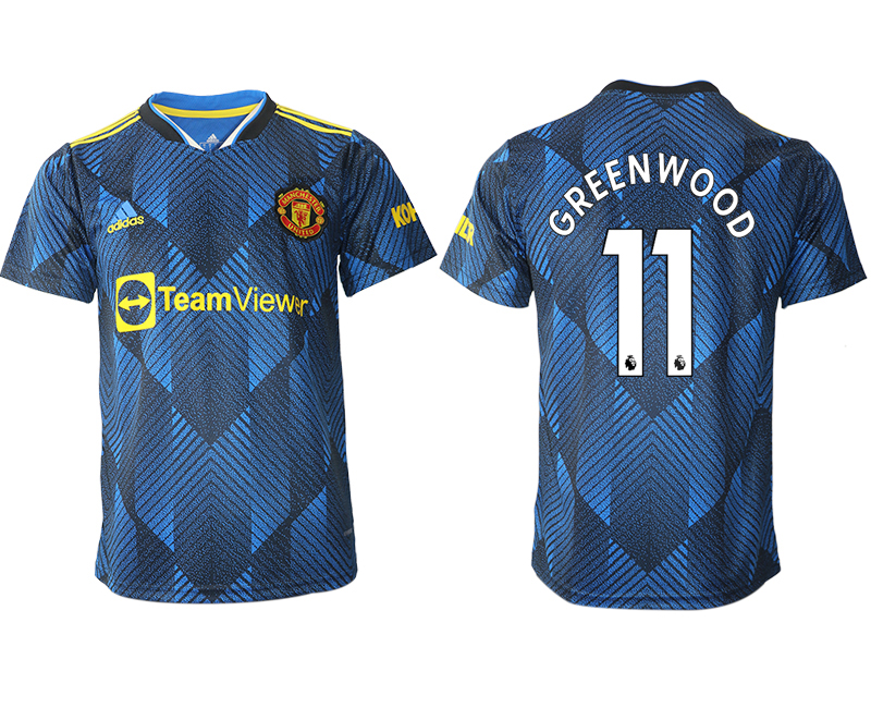 Men 2021-2022 Club Manchester United Second away aaa version blue #11 Soccer Jersey->manchester united jersey->Soccer Club Jersey